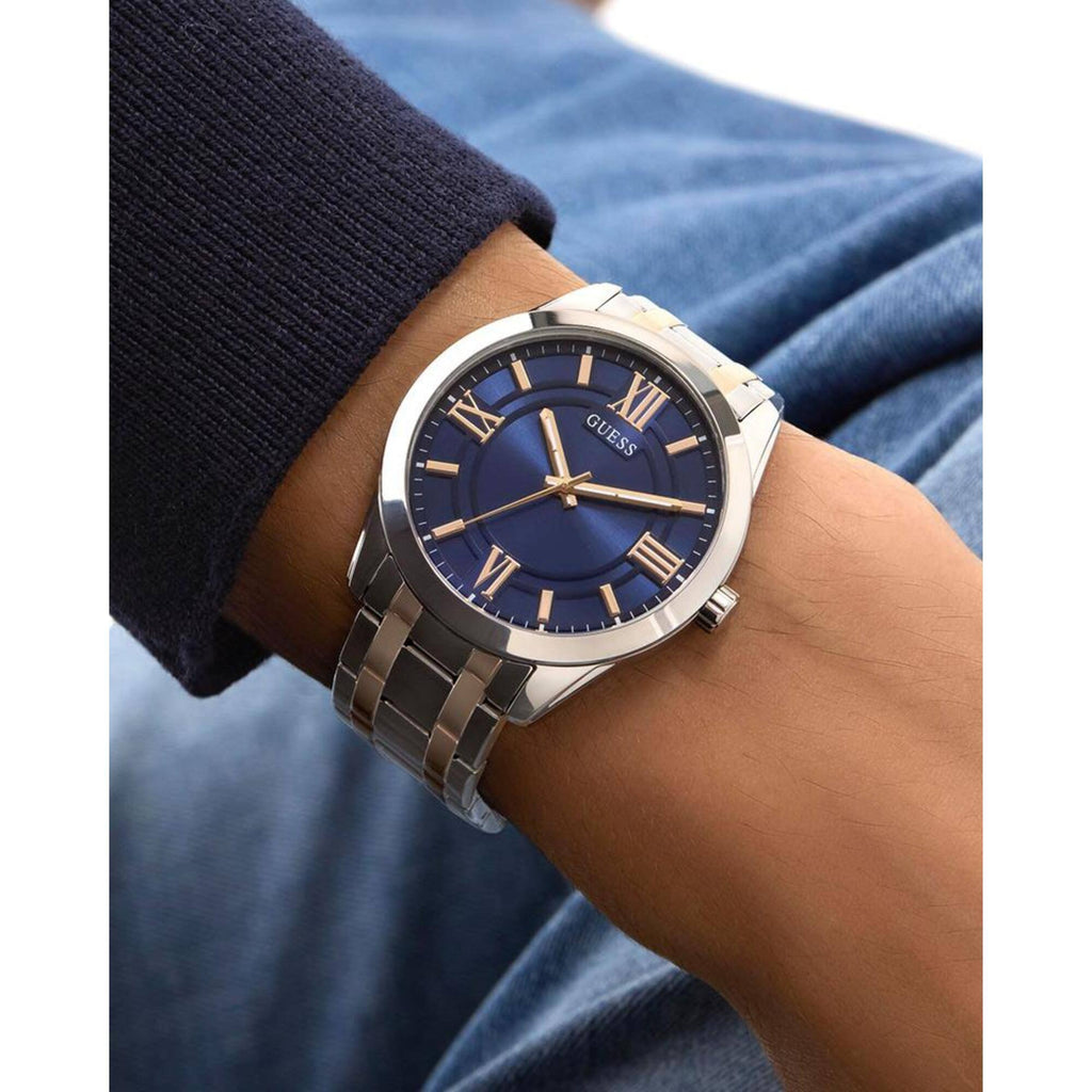 Guess Women's Watch - Elliot Blue Dial TT Silver Tone, Rose Gold Bracelet | GW0893G2