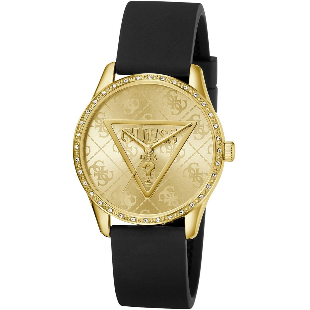 Guess Women's Watch - Roxy Quartz Champagne Dial Black Silicone Strap | GW0942L2