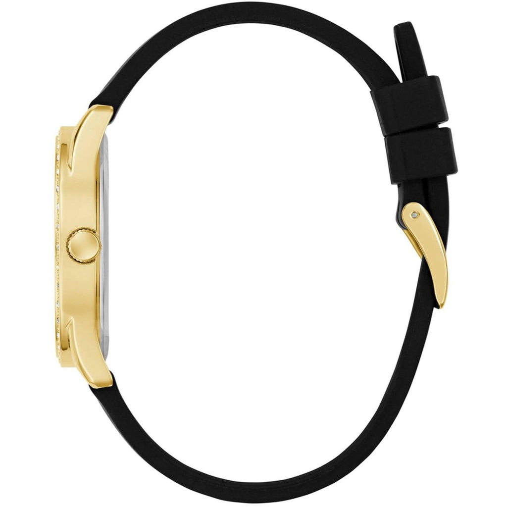 Guess Women's Watch - Roxy Quartz Champagne Dial Black Silicone Strap | GW0942L2