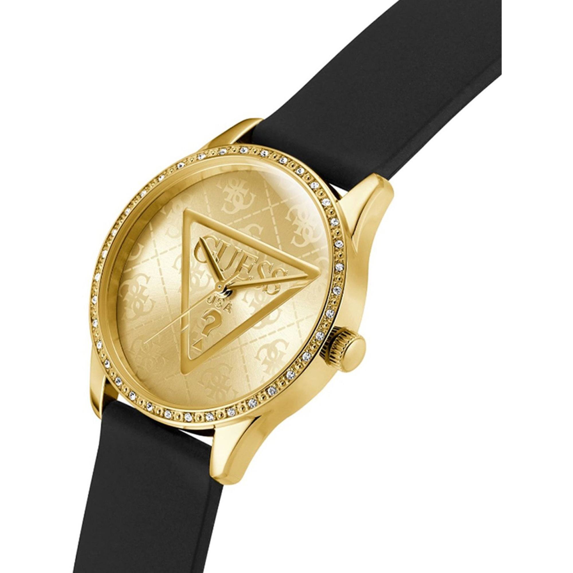 Guess Women's Watch - Roxy Quartz Champagne Dial Black Silicone Strap | GW0942L2