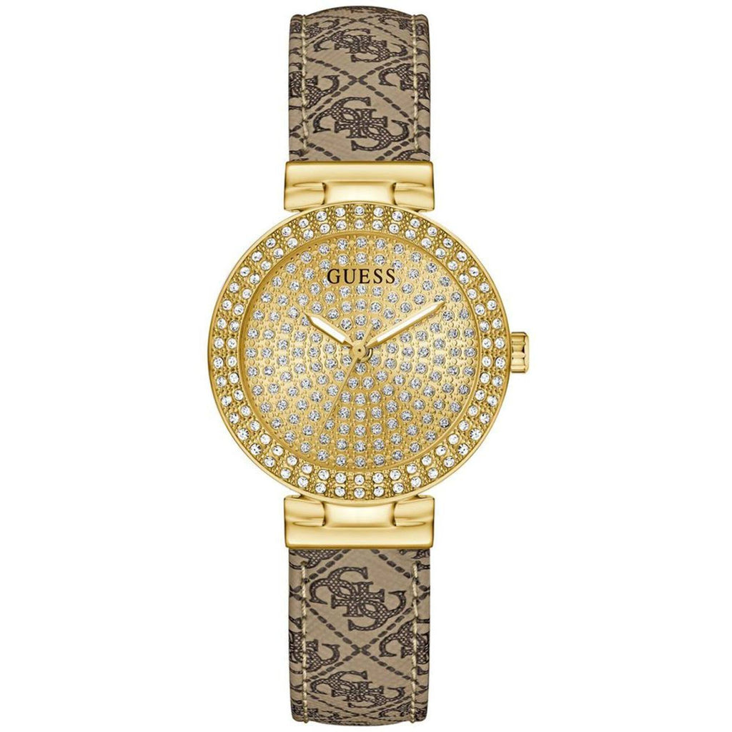 Guess Women's Watch - Ivy Crystal Champagne Dial Beige Leather Strap | GW0943L2