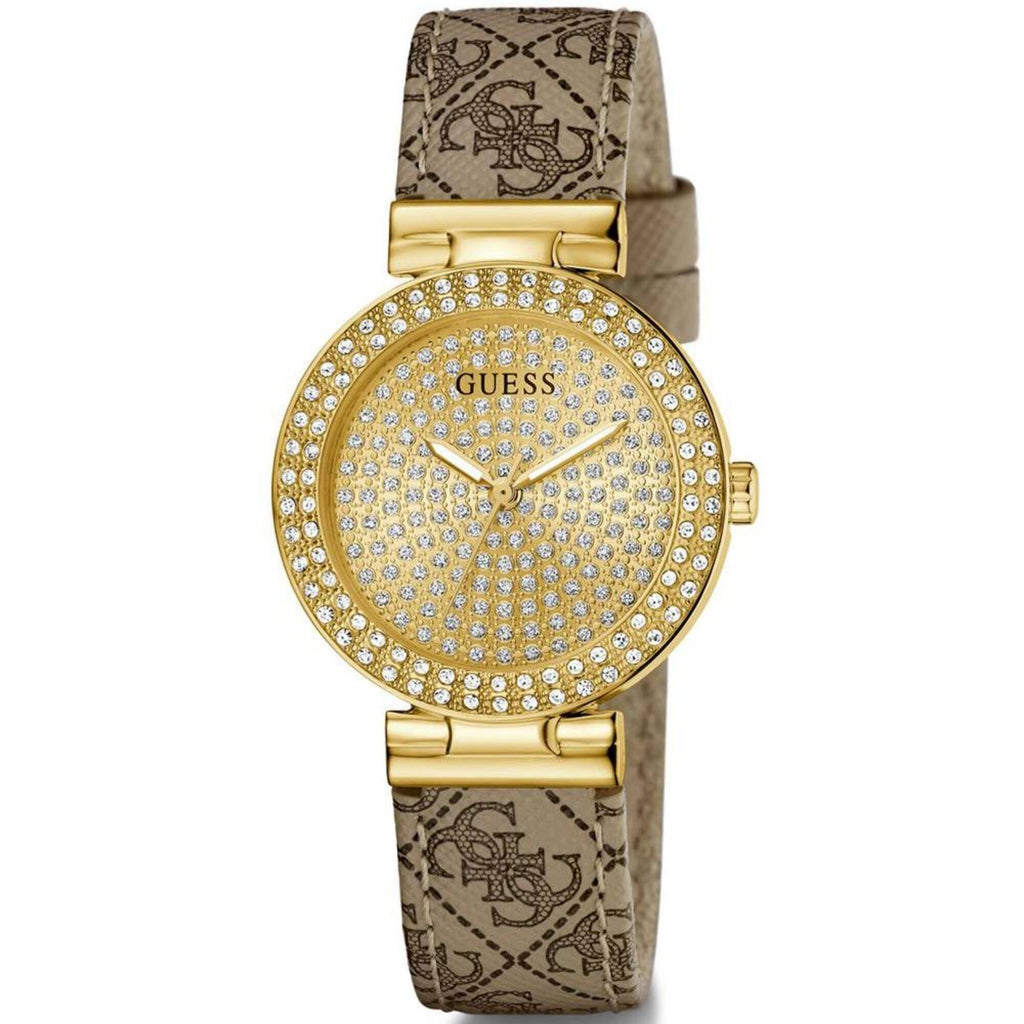 Guess Women's Watch - Ivy Crystal Champagne Dial Beige Leather Strap | GW0943L2