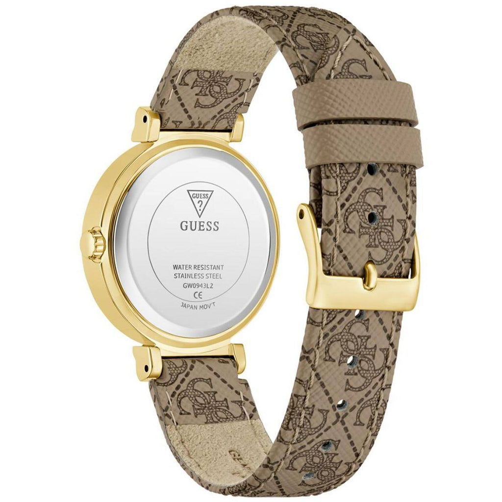 Guess Women's Watch - Ivy Crystal Champagne Dial Beige Leather Strap | GW0943L2