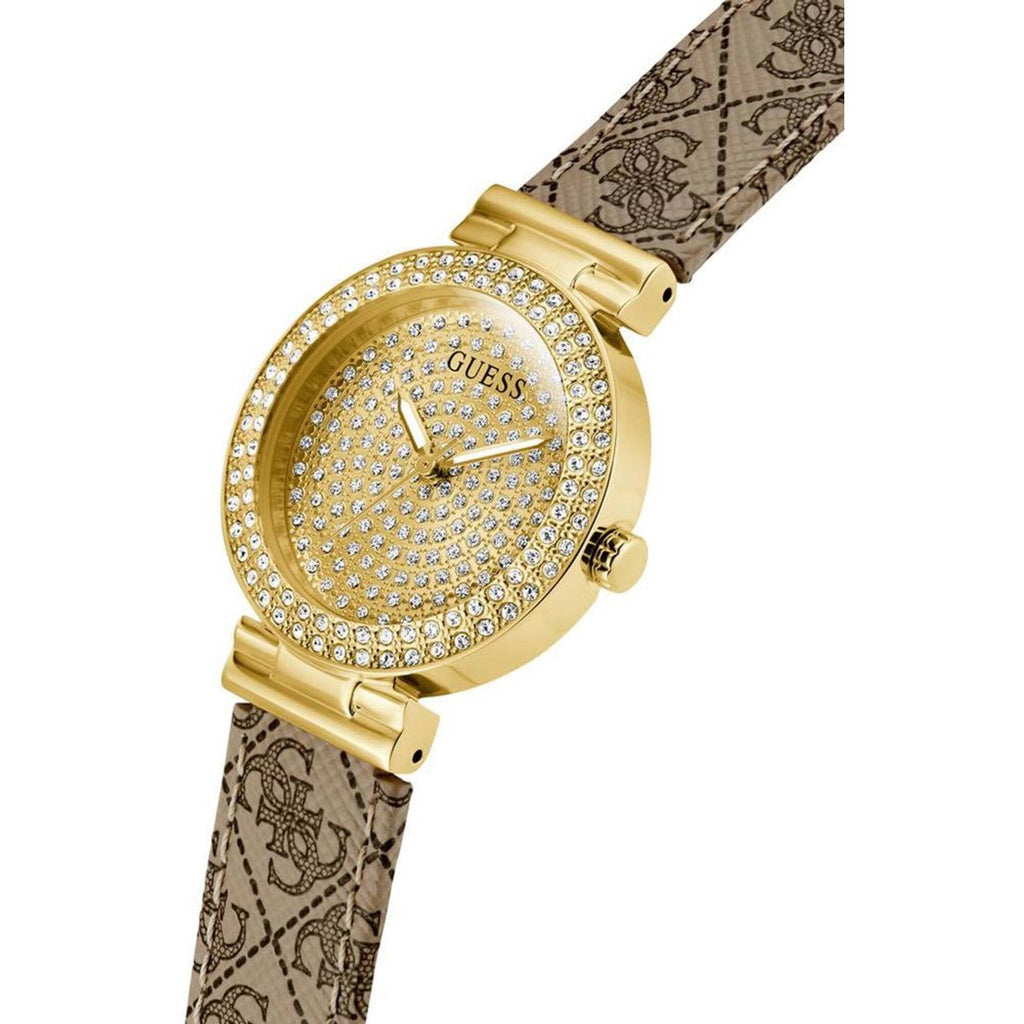 Guess Women's Watch - Ivy Crystal Champagne Dial Beige Leather Strap | GW0943L2