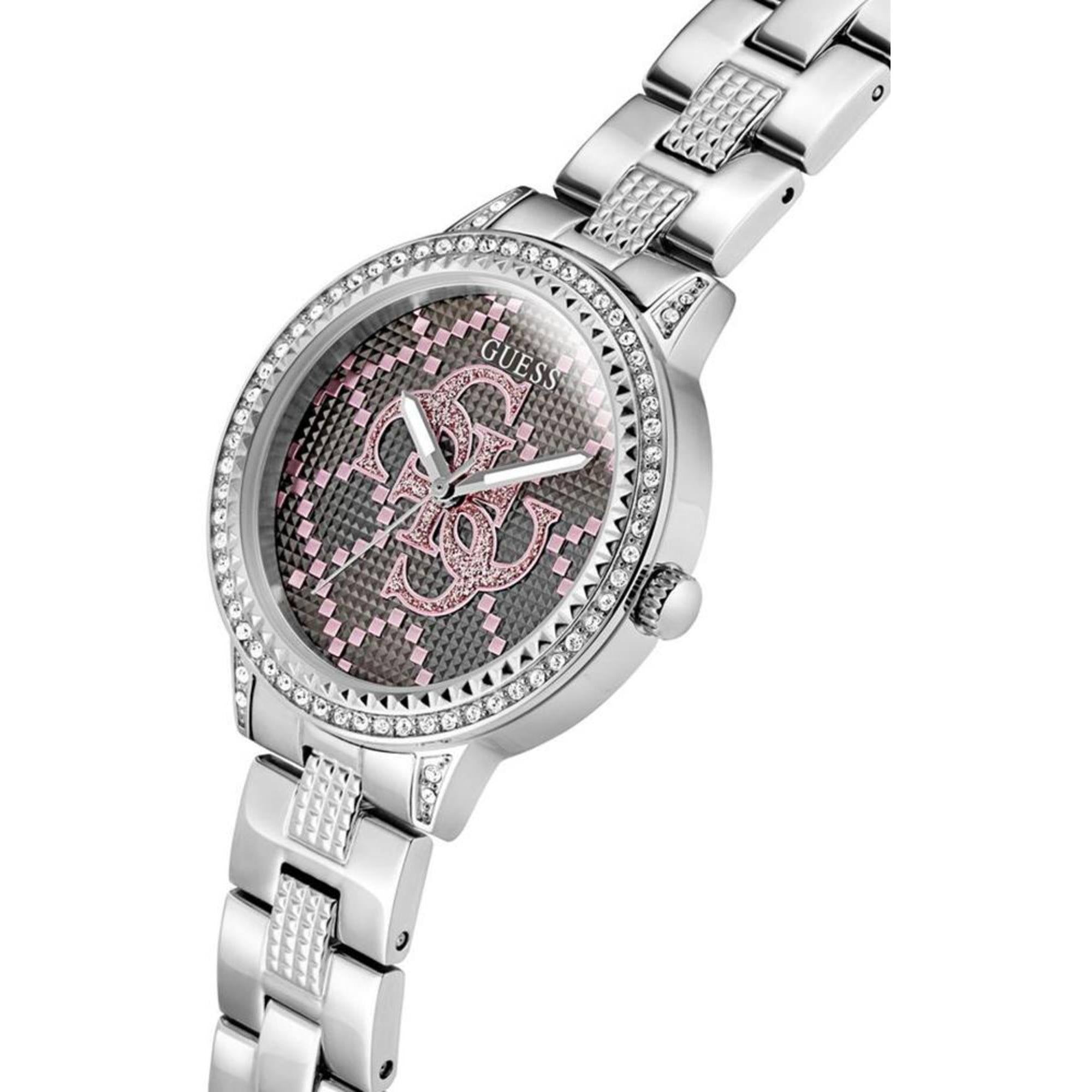 Guess Women's Watch - G Lace Crystal Silver and Grey Dial Steel Bracelet | GW0944L1