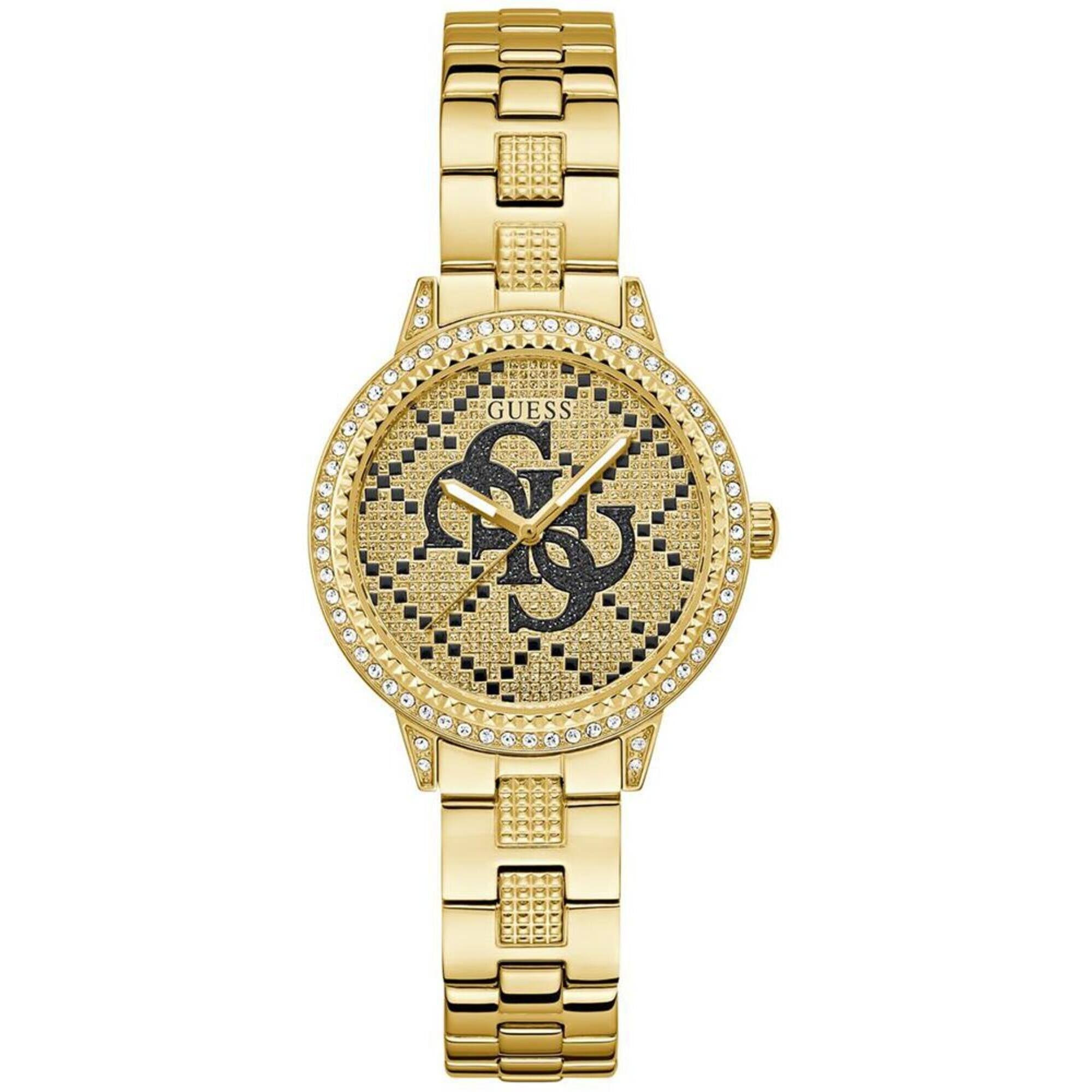 Guess Women's Watch - G Lace Crystal Champagne Dial Yellow Gold Bracelet | GW0944L2