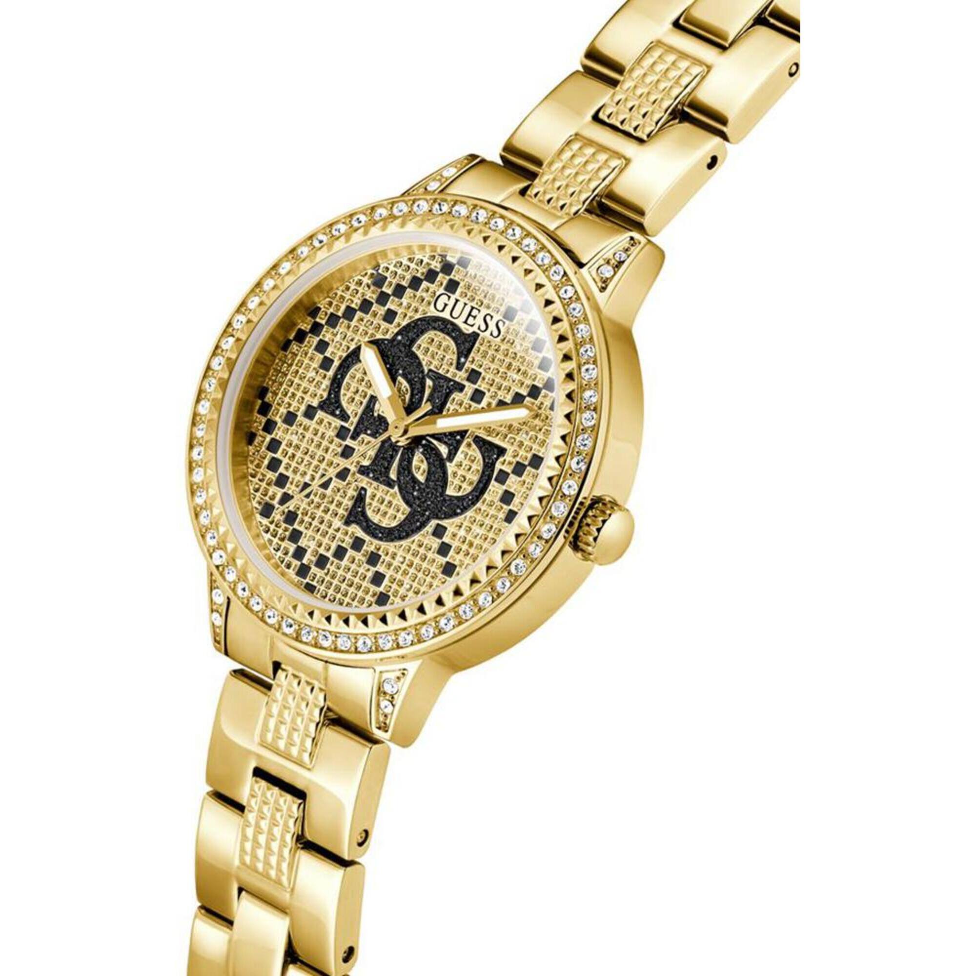 Guess Women's Watch - G Lace Crystal Champagne Dial Yellow Gold Bracelet | GW0944L2