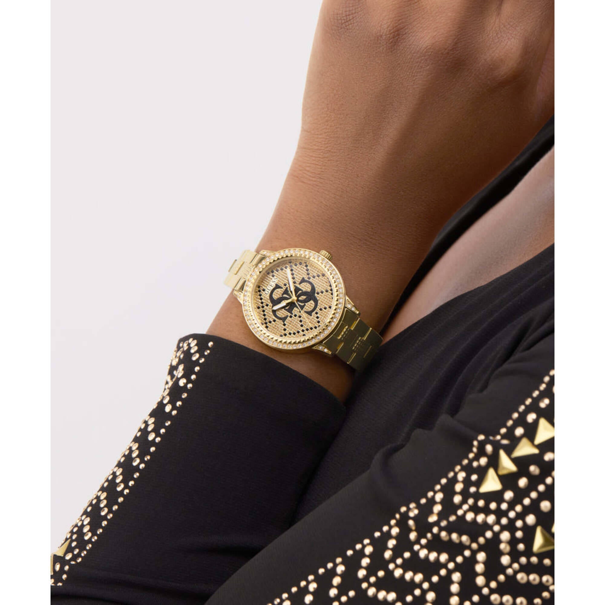 Guess Women's Watch - G Lace Crystal Champagne Dial Yellow Gold Bracelet | GW0944L2