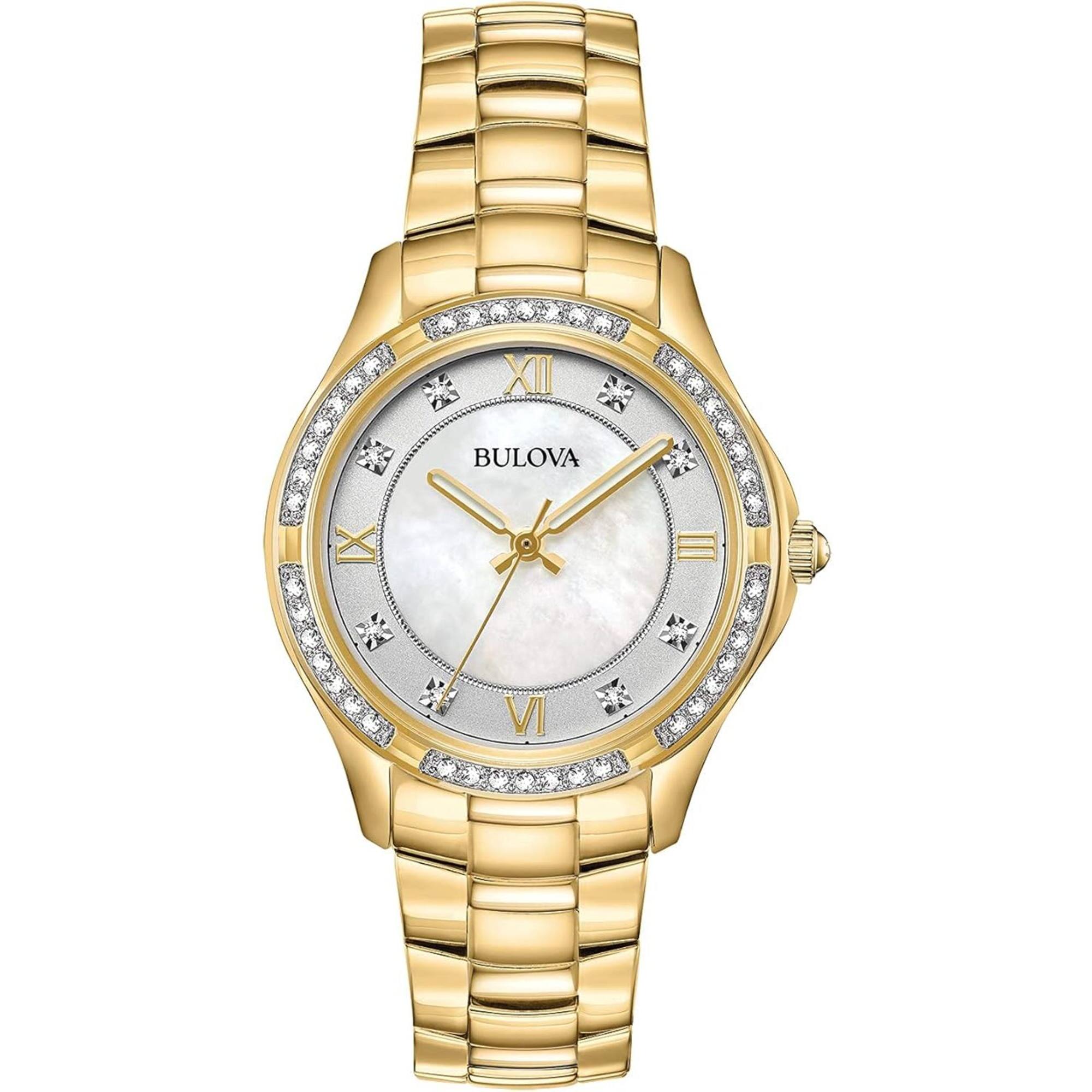 Bulova Women's Watch - White Mother of Pearl Dial Yellow Gold Steel Bracelet | 98L256