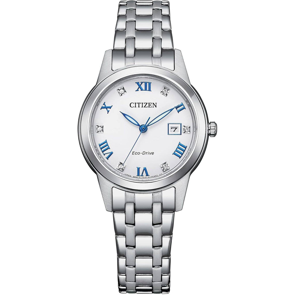 Citizen Women's Watch - Eco-Drive White Dial Silver Bracelet Diamond | FE1240-57A