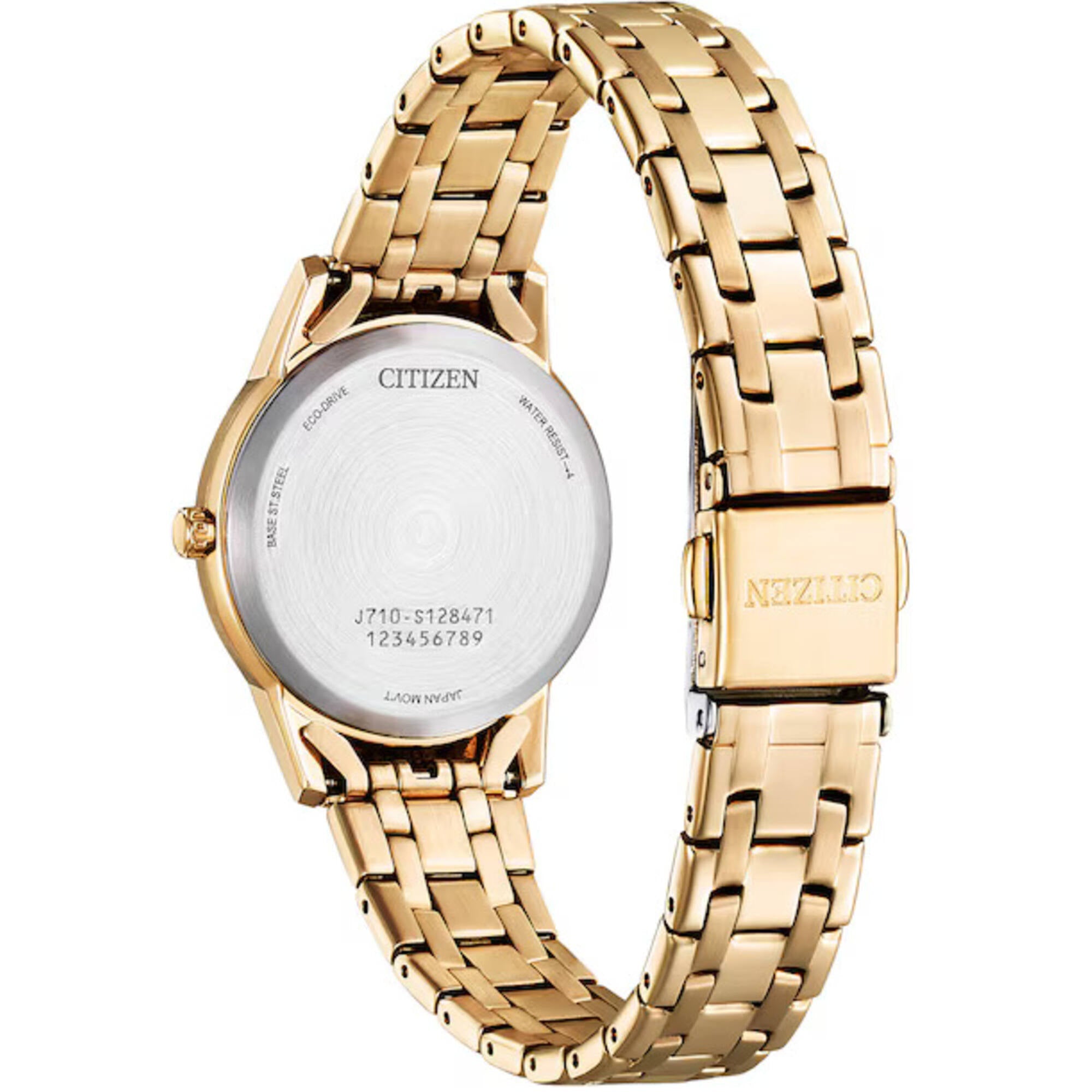 Citizen Women's Watch - Eco-Drive Silver Tone Dial Yellow Gold Bracelet | FE1243-59A