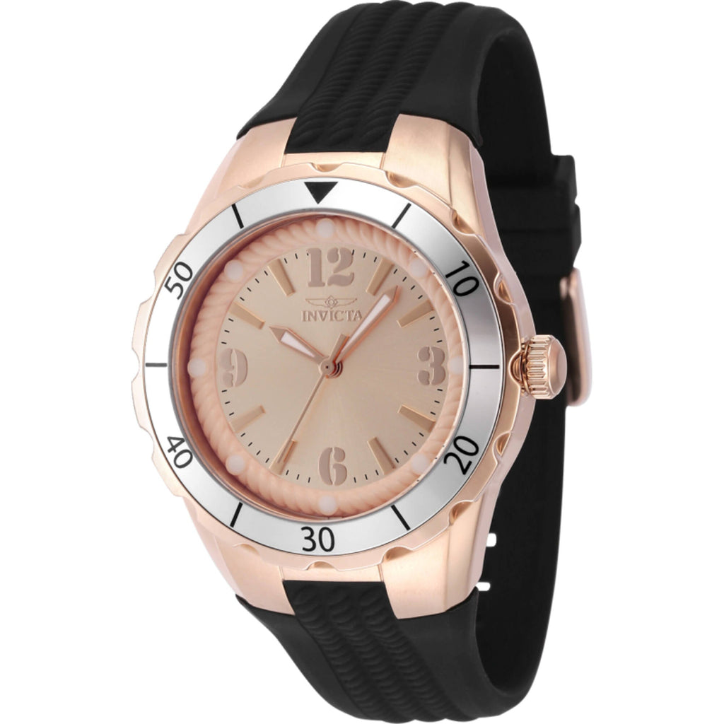 Invicta Women's Watch - Angel Rose Gold Brass Dial Black Silicone Rubber Strap | 48854