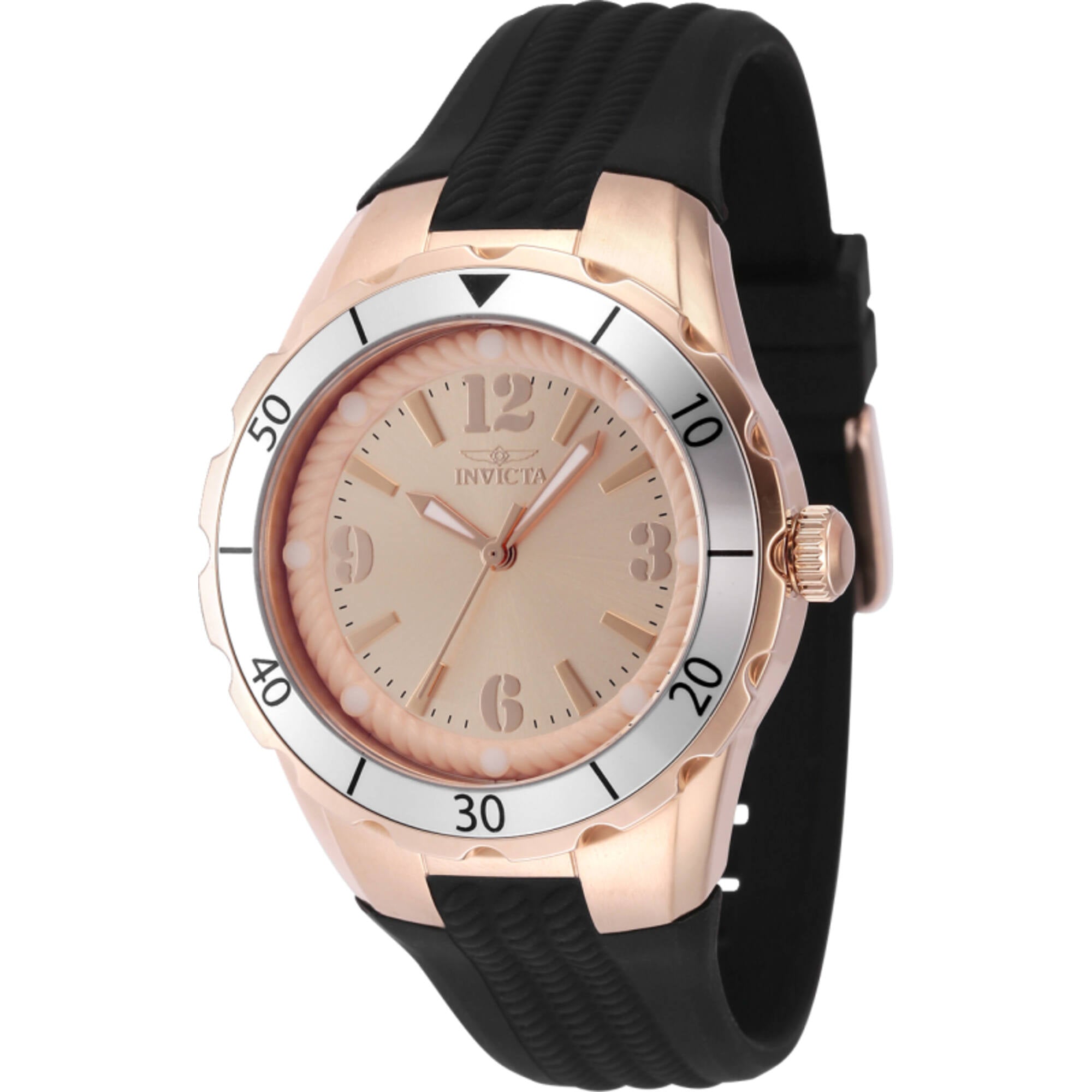 Invicta Women's Watch - Angel Rose Gold Brass Dial Black Silicone Rubber Strap | 48854