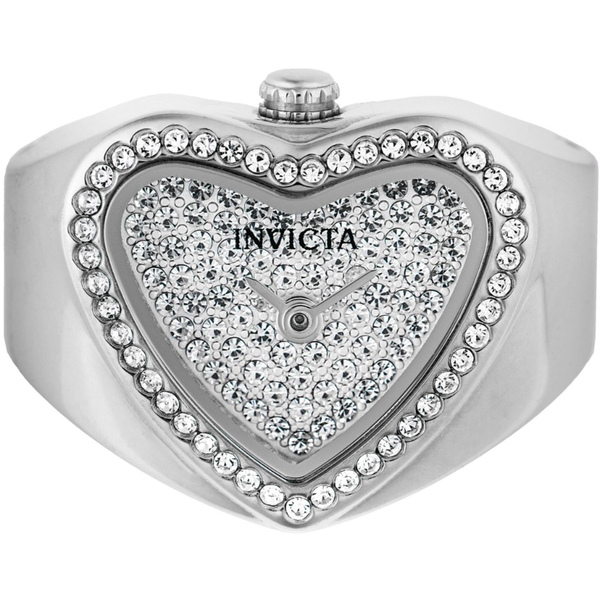 Invicta Women's Mini Ring Watch - Angel Quartz Silver Tone Dial Crystals | 49578