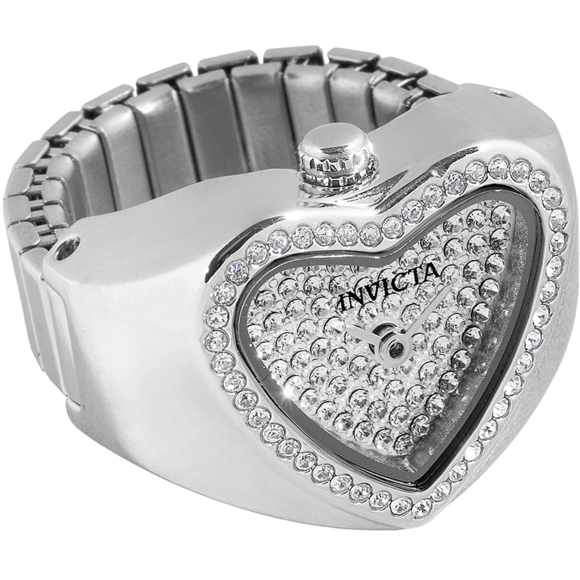 Invicta Women's Mini Ring Watch - Angel Quartz Silver Tone Dial Crystals | 49578