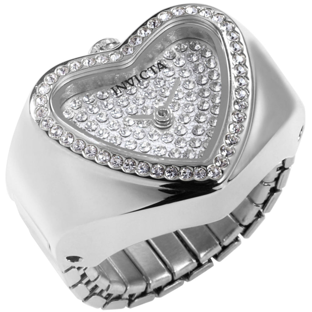 Invicta Women's Mini Ring Watch - Angel Quartz Silver Tone Dial Crystals | 49578