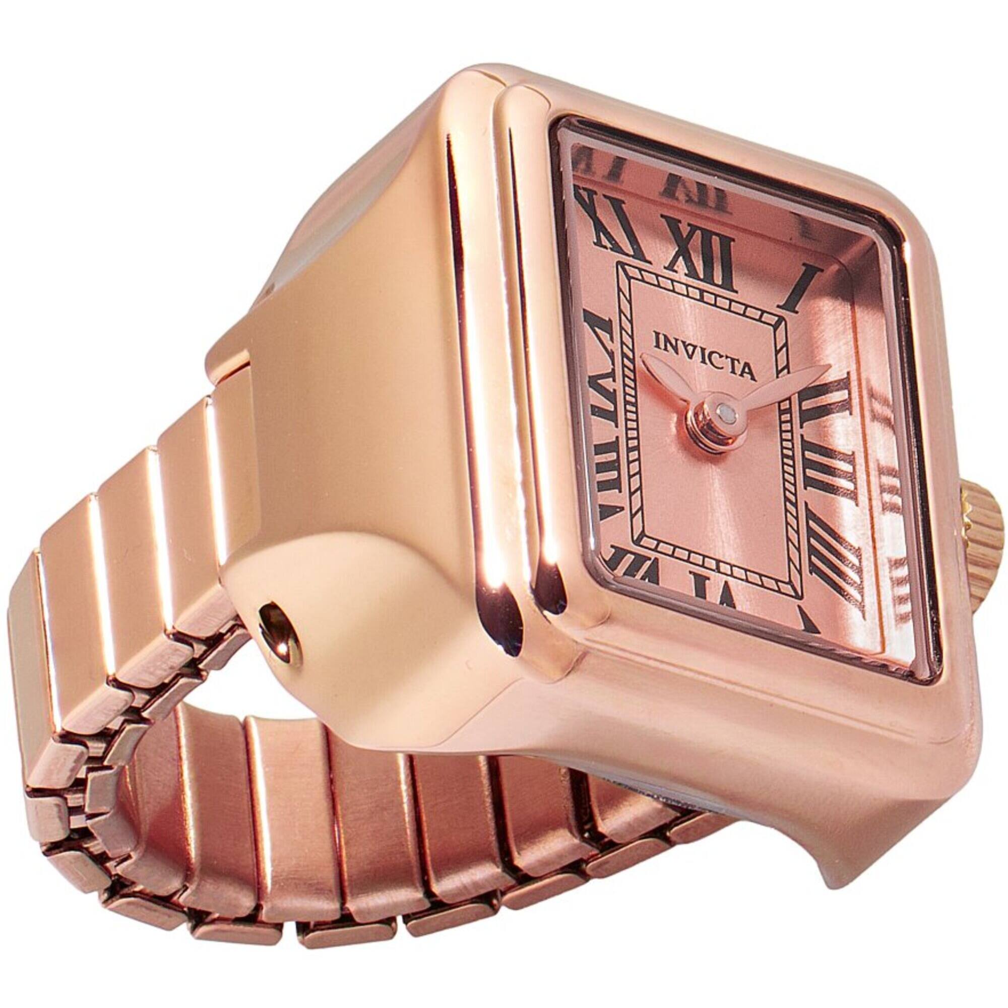 Invicta Women's Mini Ring Watch - Angel Quartz Rose Gold Dial Steel Band | 49896