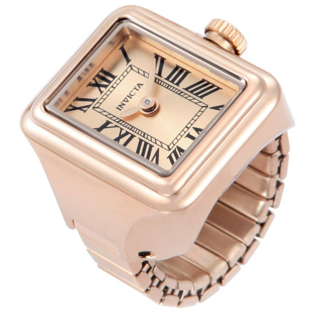 Invicta Women's Mini Ring Watch - Angel Quartz Rose Gold Dial Steel Band | 49896