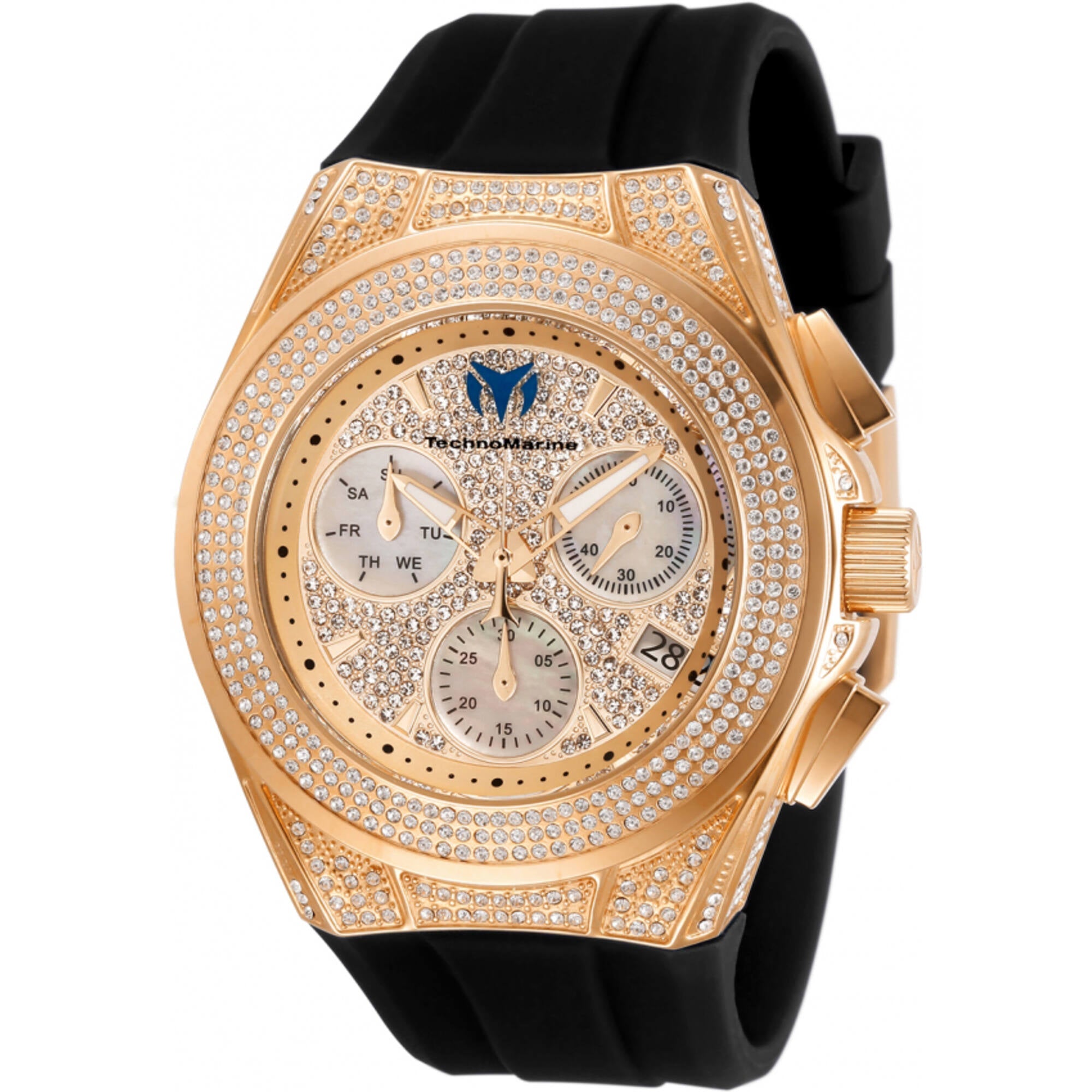 Technomarine Women's Watch - Cruise Diva Pave Quartz Black Silicone Strap | TM-118109