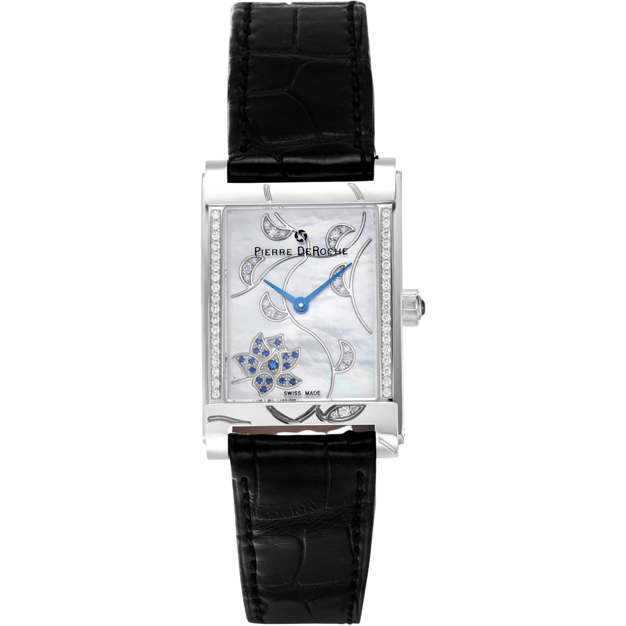 Pierre Deroche Women's Watch - Shiny Pebbles Black Leather Strap | SHP30011ACI1-001