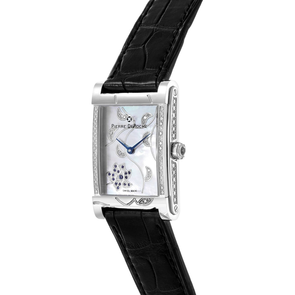 Pierre Deroche Women's Watch - Shiny Pebbles Black Leather Strap | SHP30011ACI1-001