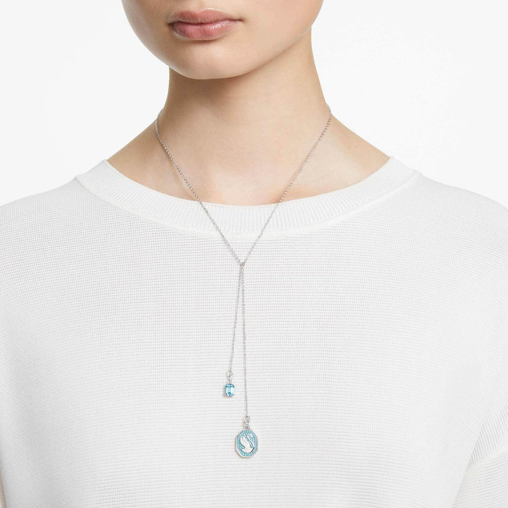 Swarovski Women's Y Necklace - Signum Swan Rhodium Plated Blue Crystal | 5628544