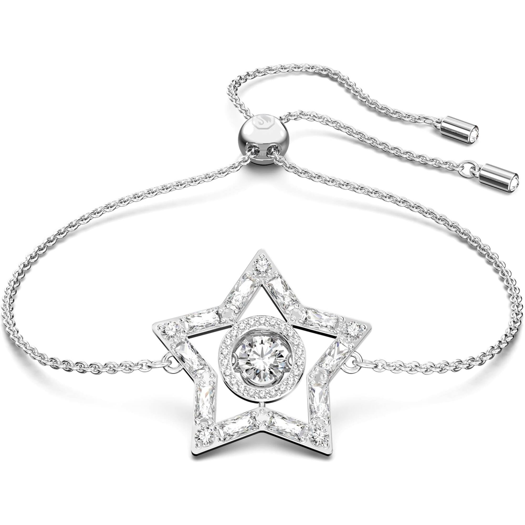 Swarovski Women's Bracelet - Stella Rhodium Plated White Crystals Star | 5617881
