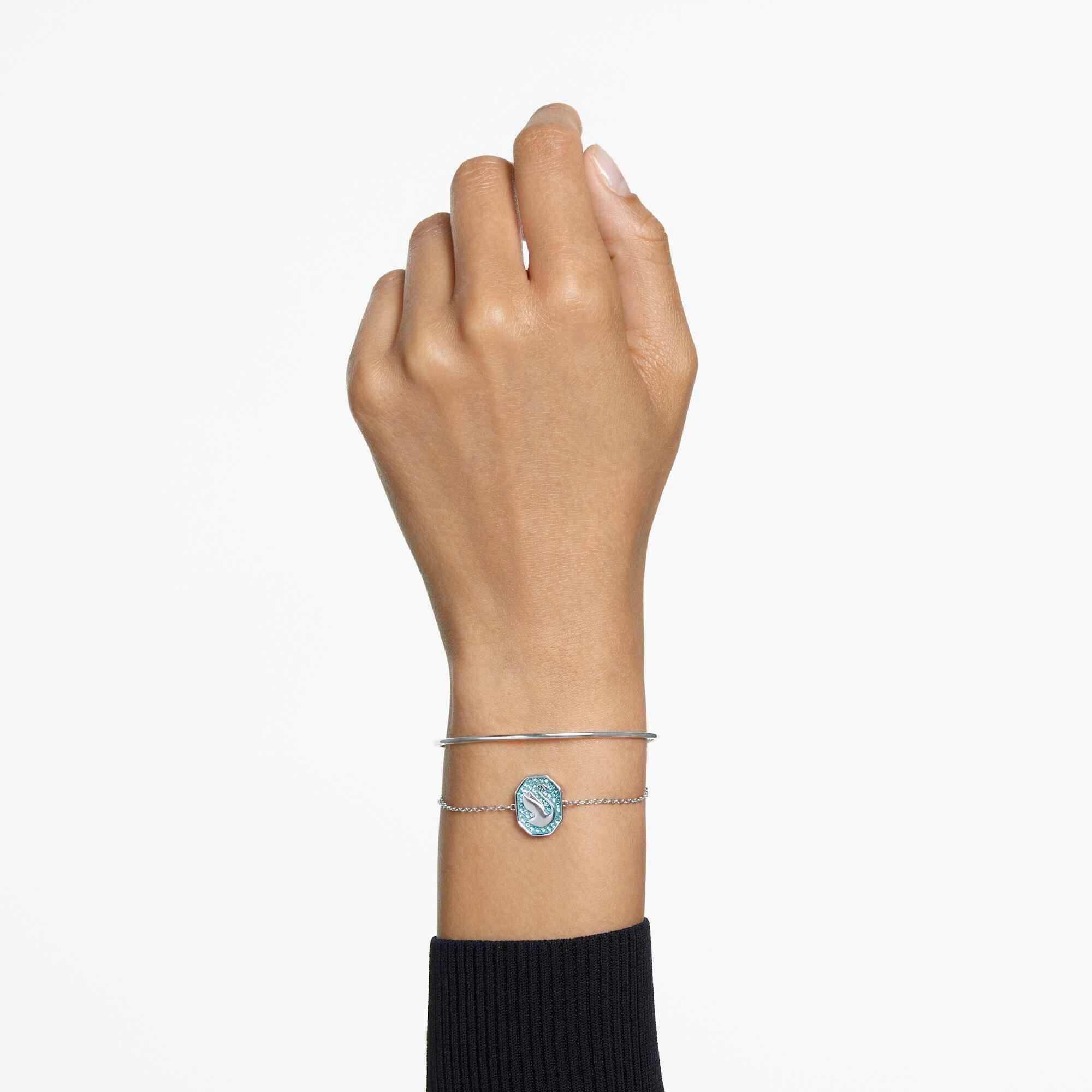 Swarovski Women's Bangle Bracelet - Signum Swan Blue Crystal Rhodium Plated | 5628552