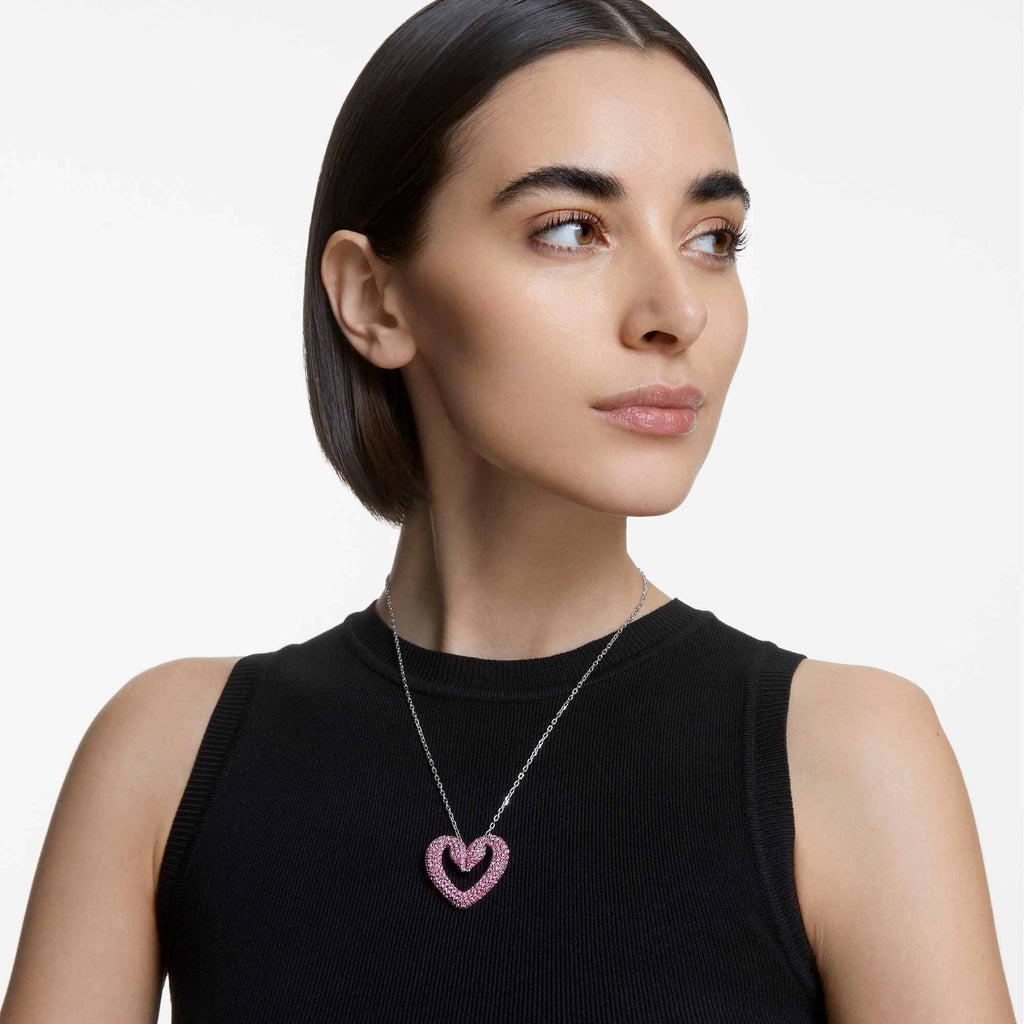 Swarovski Women's Pendant Necklace - Una Pink Crystal Rhodium Plated Large | 5631931