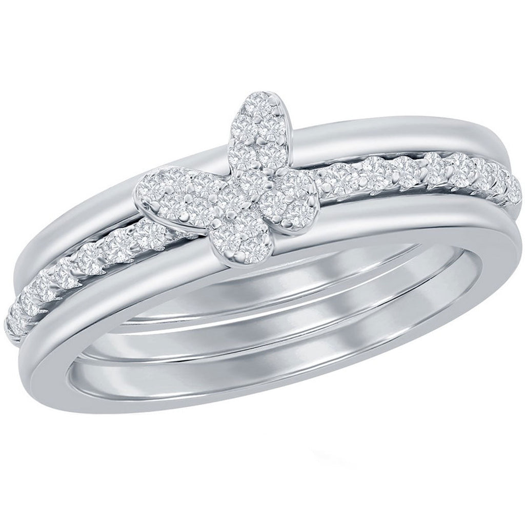 Classic Women's 3-pc Micro Pave CZ Butterfly Ring - W-2691