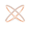 Sterling Silver Rose Gold Plated CZ X Style Ring - W-9948