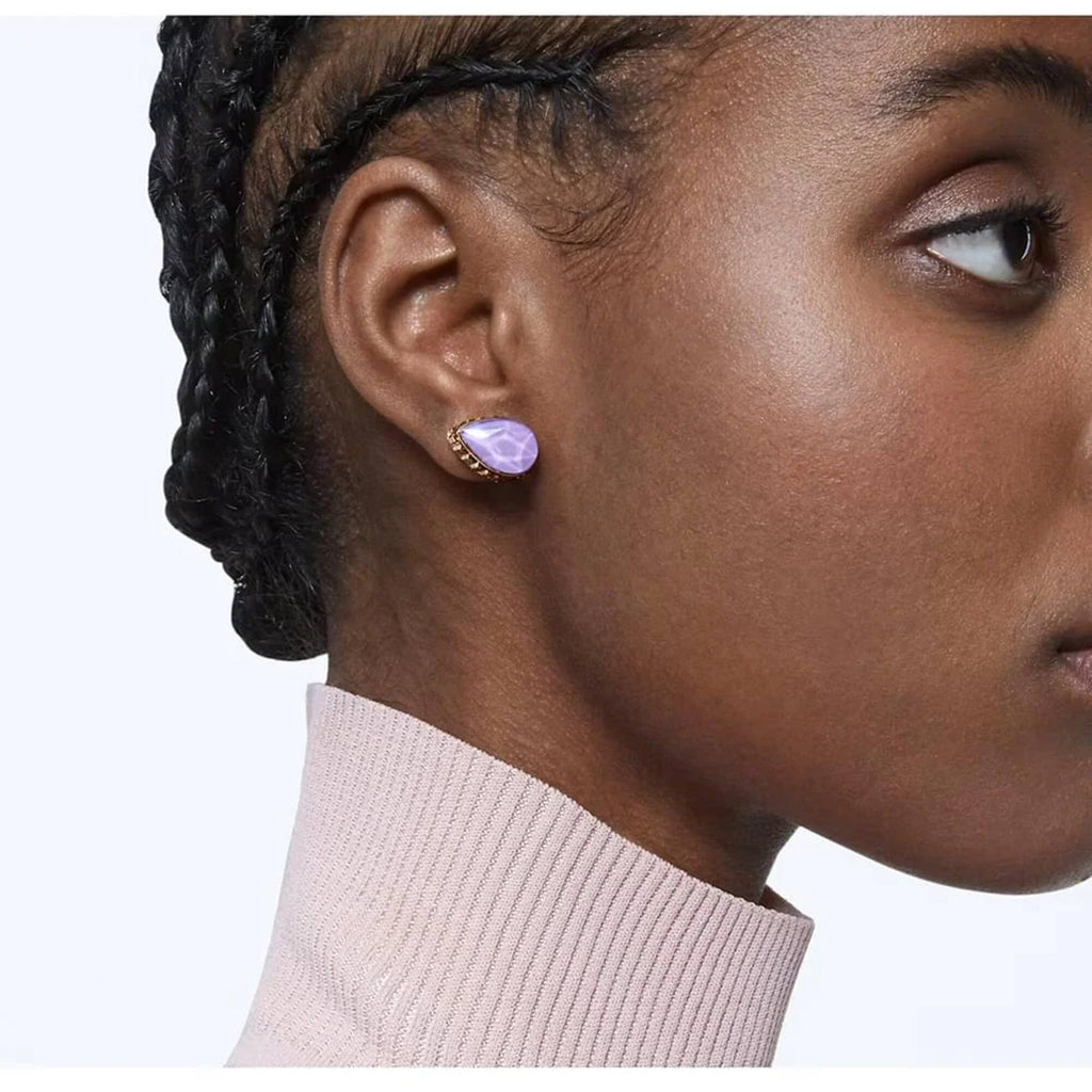 Swarovski Women's Earrings - Chroma Purple Pear Shaped Crystal Gold Tone | 5641405