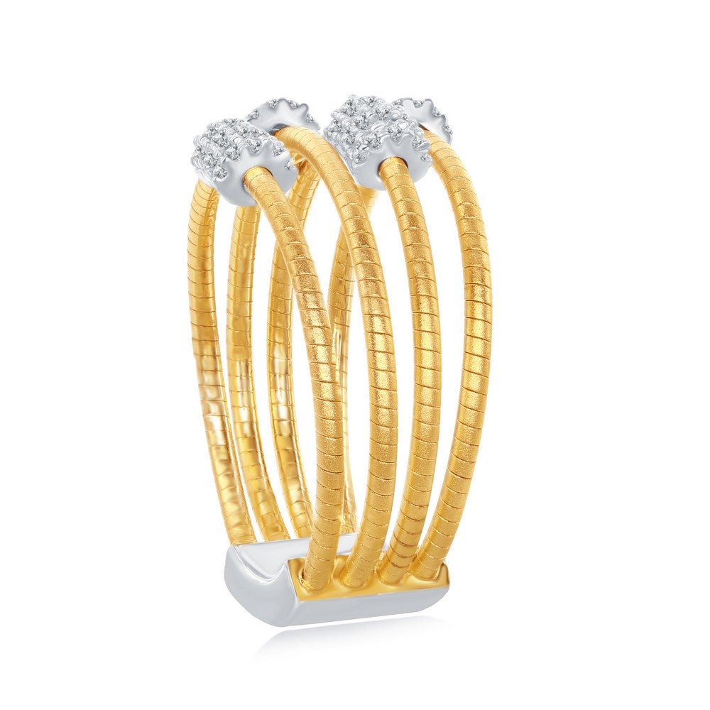 Sterling Silver Designer CZ Ring Bonded with 14K Gold, Size 8