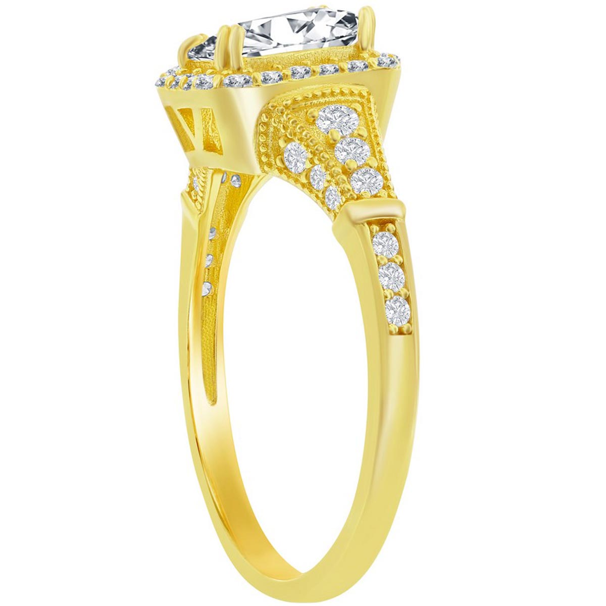 Classic Women's Gold Emerald-Cut CZ Vintage Ring - W-2844