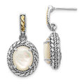 Sterling Silver w/14k Antiqued MOP Post Dangle Earrings