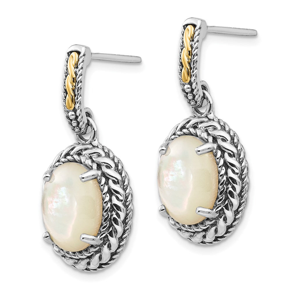 Sterling Silver w/14k Antiqued MOP Post Dangle Earrings