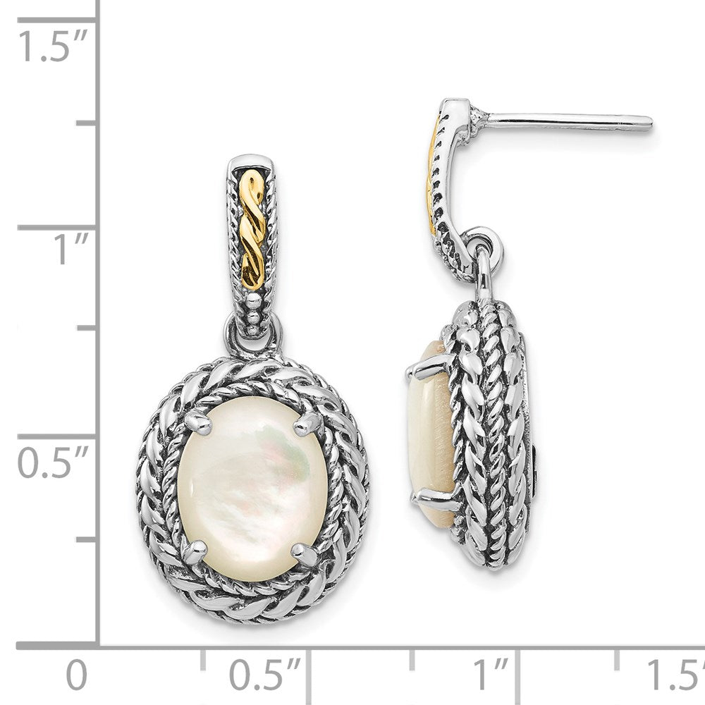 Sterling Silver w/14k Antiqued MOP Post Dangle Earrings