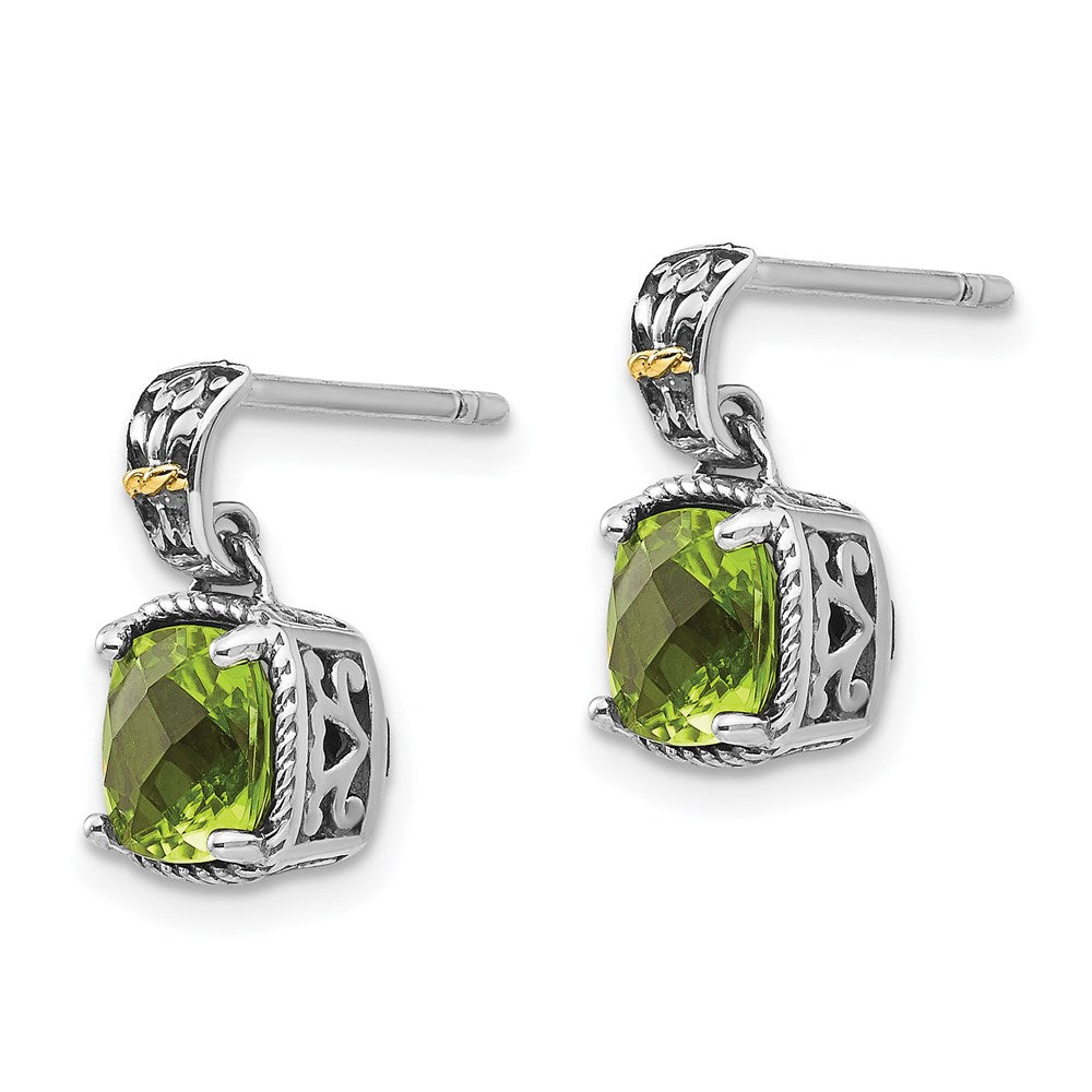 Sterling Silver w/14k Peridot Dangle Post Earrings