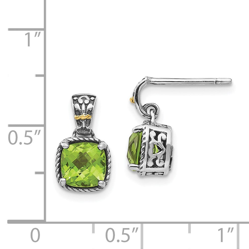 Sterling Silver w/14k Peridot Dangle Post Earrings