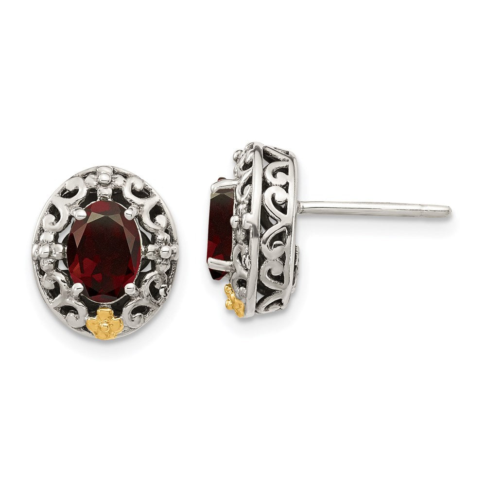 Sterling Silver w/ 14K Accent Garnet Post Earrings