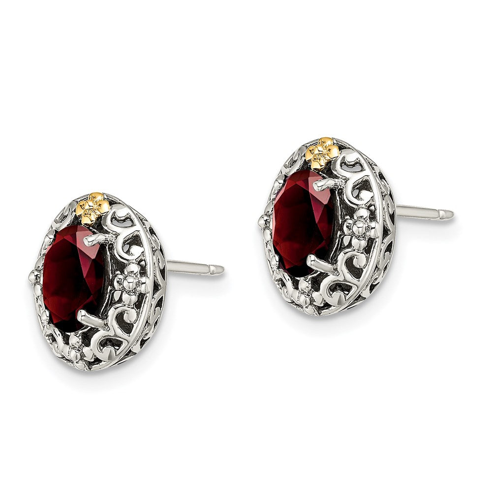 Sterling Silver w/ 14K Accent Garnet Post Earrings