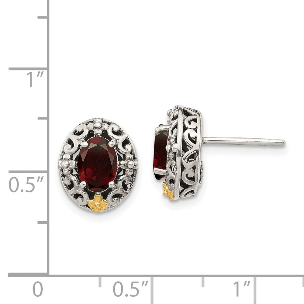 Sterling Silver w/ 14K Accent Garnet Post Earrings