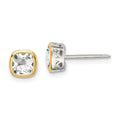 Sterling Silver w/ 14K Accent White Topaz Square Stud Earrings