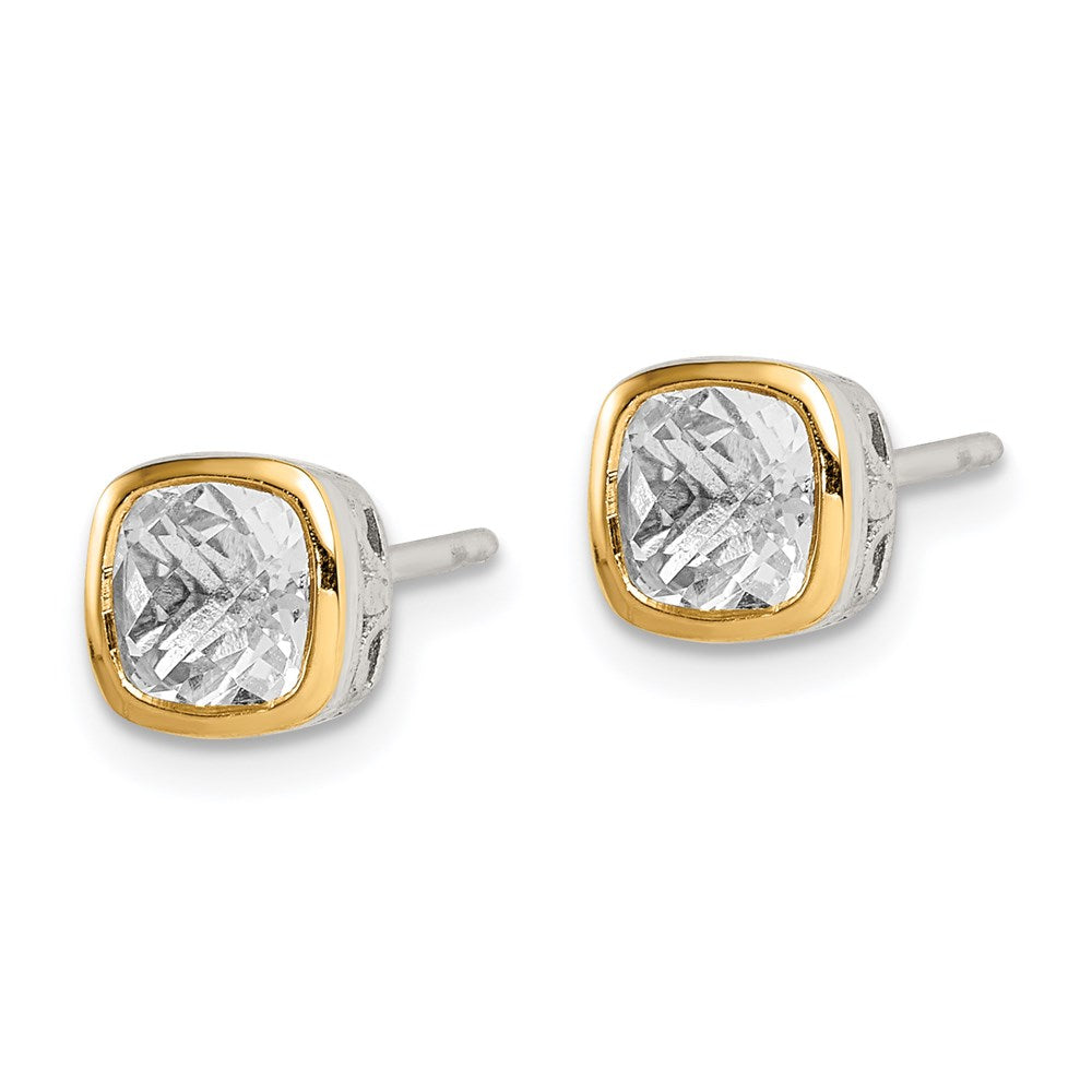 Sterling Silver w/ 14K Accent White Topaz Square Stud Earrings