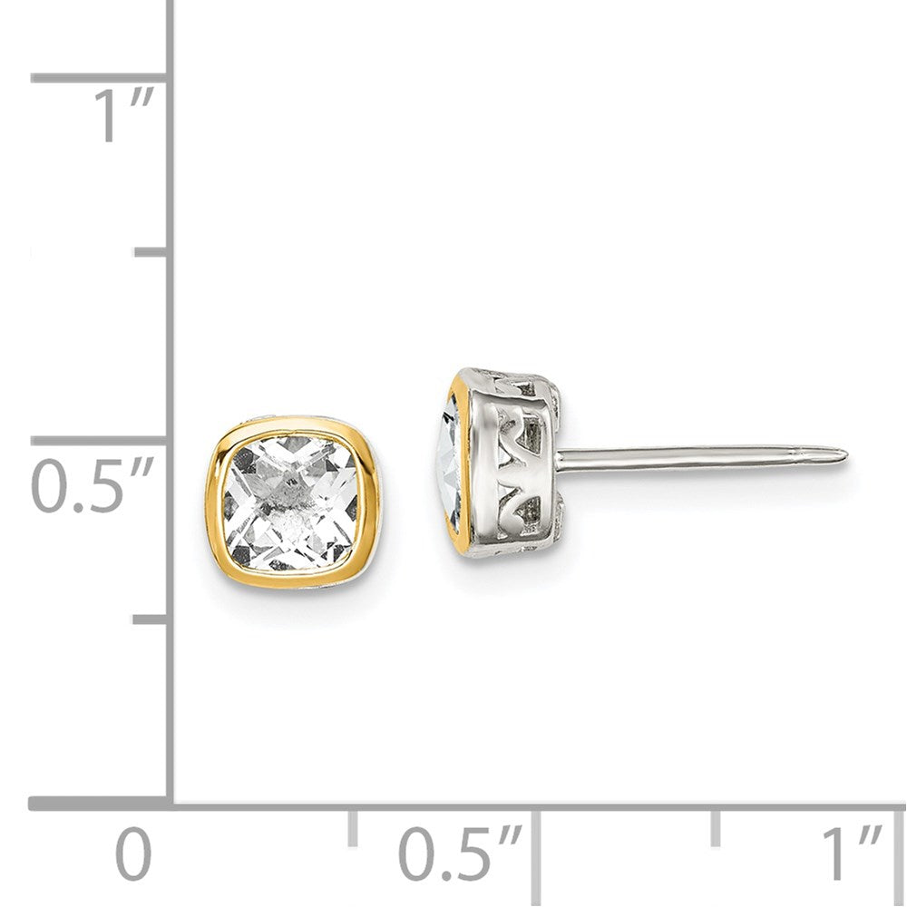 Sterling Silver w/ 14K Accent White Topaz Square Stud Earrings