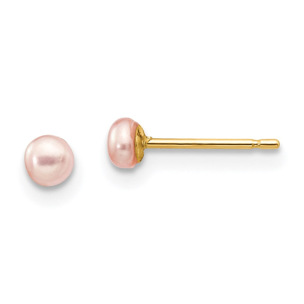 14k 3-4mm Pink Button FW Cultured Pearl Stud Post Earrings