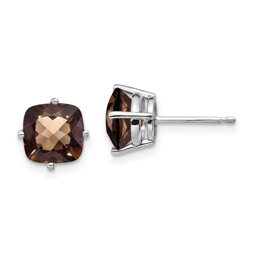14kw 7mm Cushion Smoky Quartz Earring