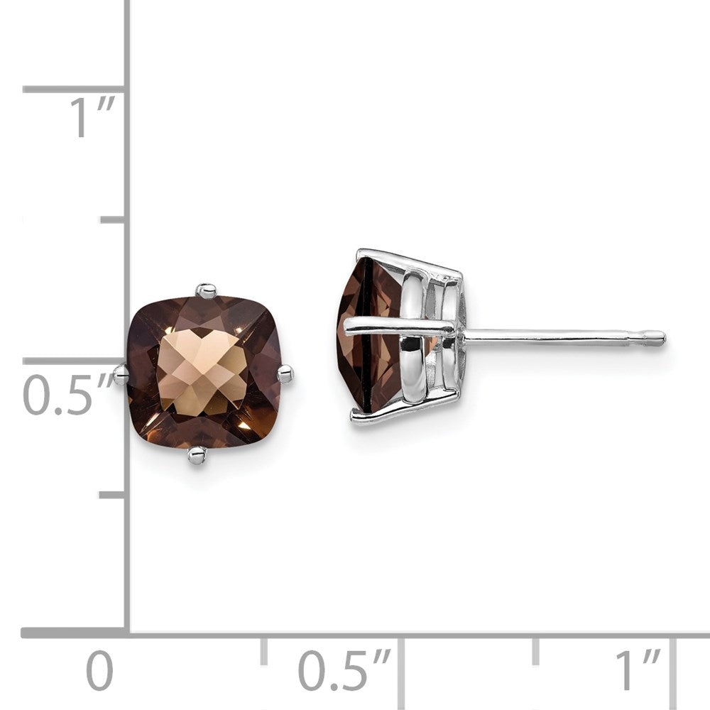 14kw 7mm Cushion Smoky Quartz Earring
