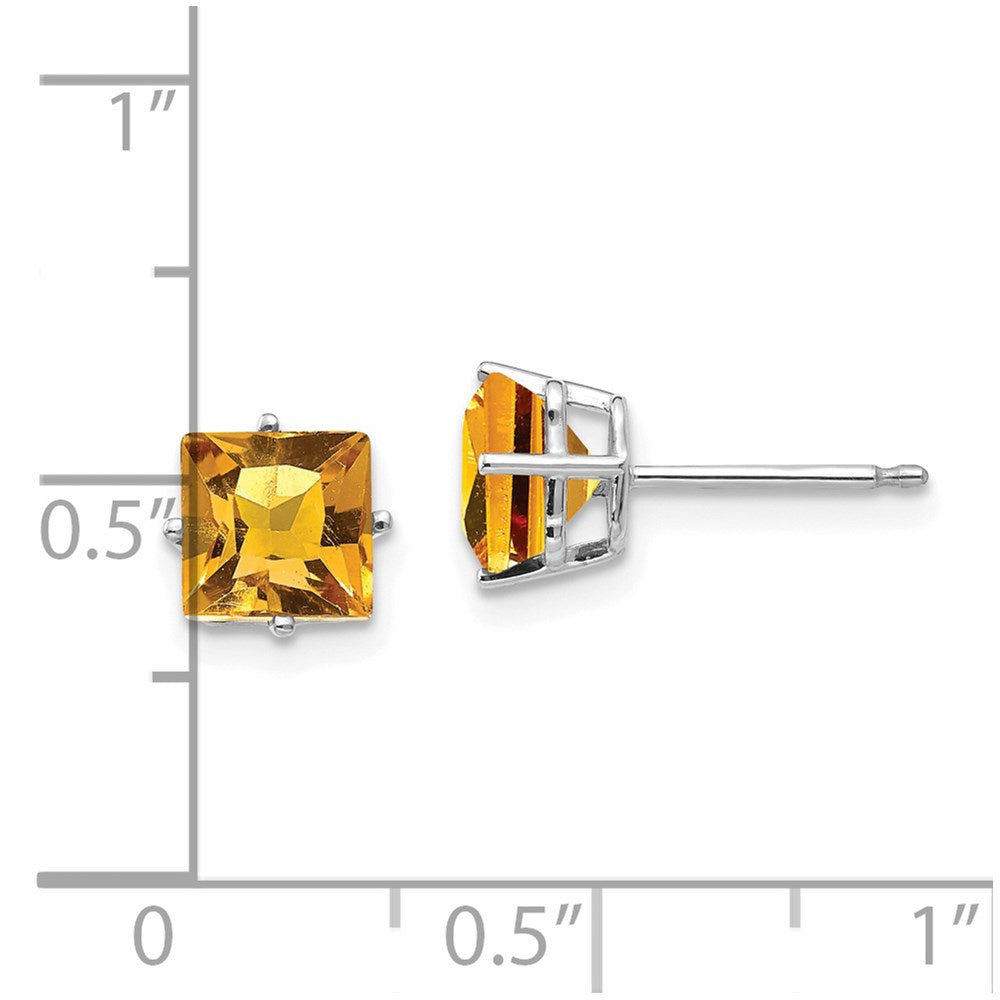 14k White Gold 6mm Princess Cut Citrine Earrings