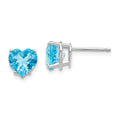 14k White Gold 7mm Heart Blue Topaz Earrings